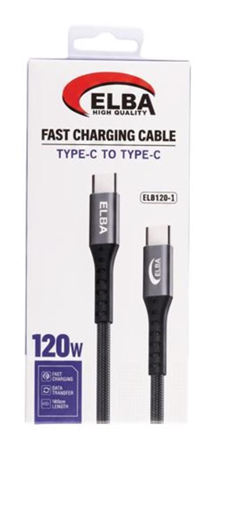 Elba Elb120-1 120w   Type-c To Type-c 1Mt Siyah Örgülü  Şarj Kablosu