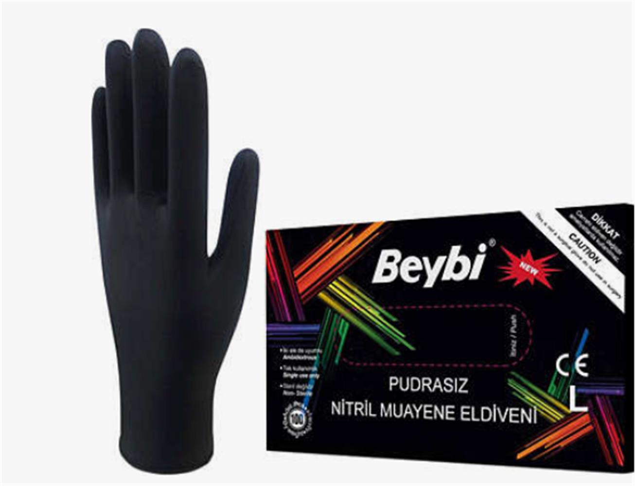 Beybi Muayene Medium Pudrasız Siyah Nitril  Eldiven