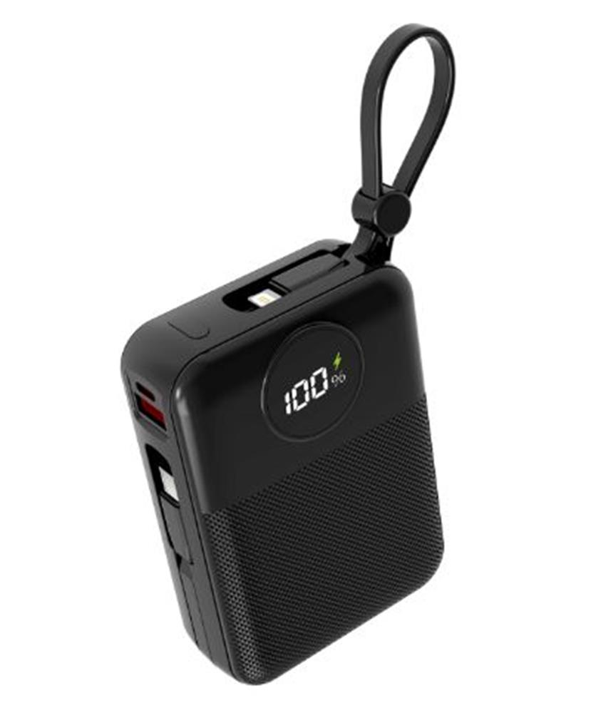 S-link MP120 20000mAh PD22.5W Type-C+Lightning Kablolu Siyah  Pil Şarj Cihazı Powerbank
