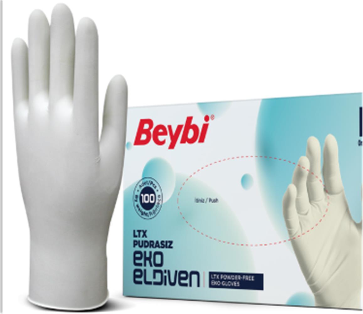 Beybi Lateks Pudrasız Eko (L) Large Beden Muayene Eldiven 100lü Paket 