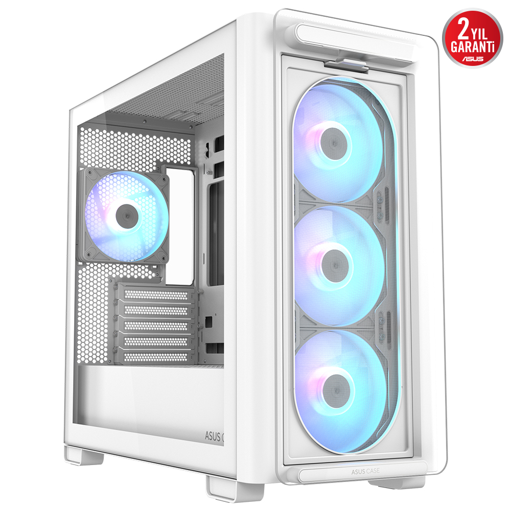 Asus A23 PLUS Beyaz Temperli Cam mATX Mid Tower Fanlı ARGB Kasa
