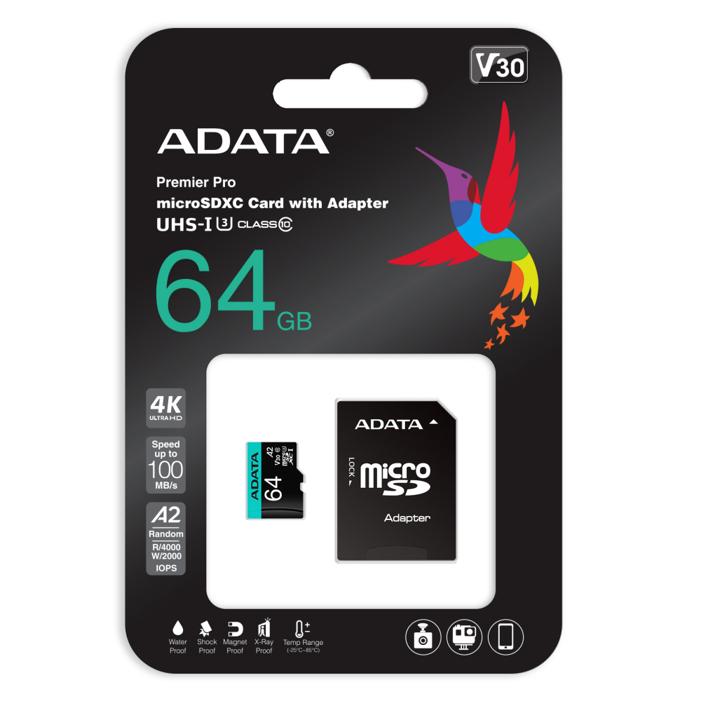 Adata Premier Pro 64GB Micro SDXC/SDHC U3/V30S AUSDX64GUI3V30SA2-RA1
