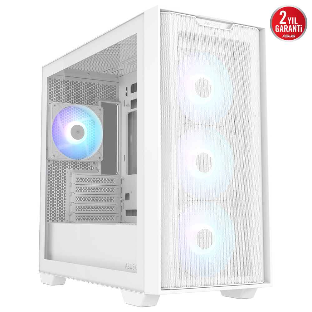 Asus A21 PLUS Beyaz Temperli Cam mATX Mid Tower Fanlı ARGB Kasa