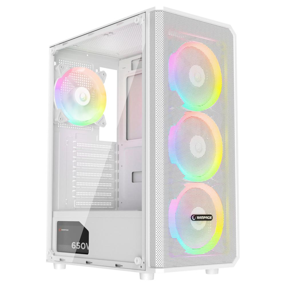 Rampage HELIOS Mesh 650W 80+ Beyaz Rainbow ATX Mid-T Gaming Oyuncu Kasası