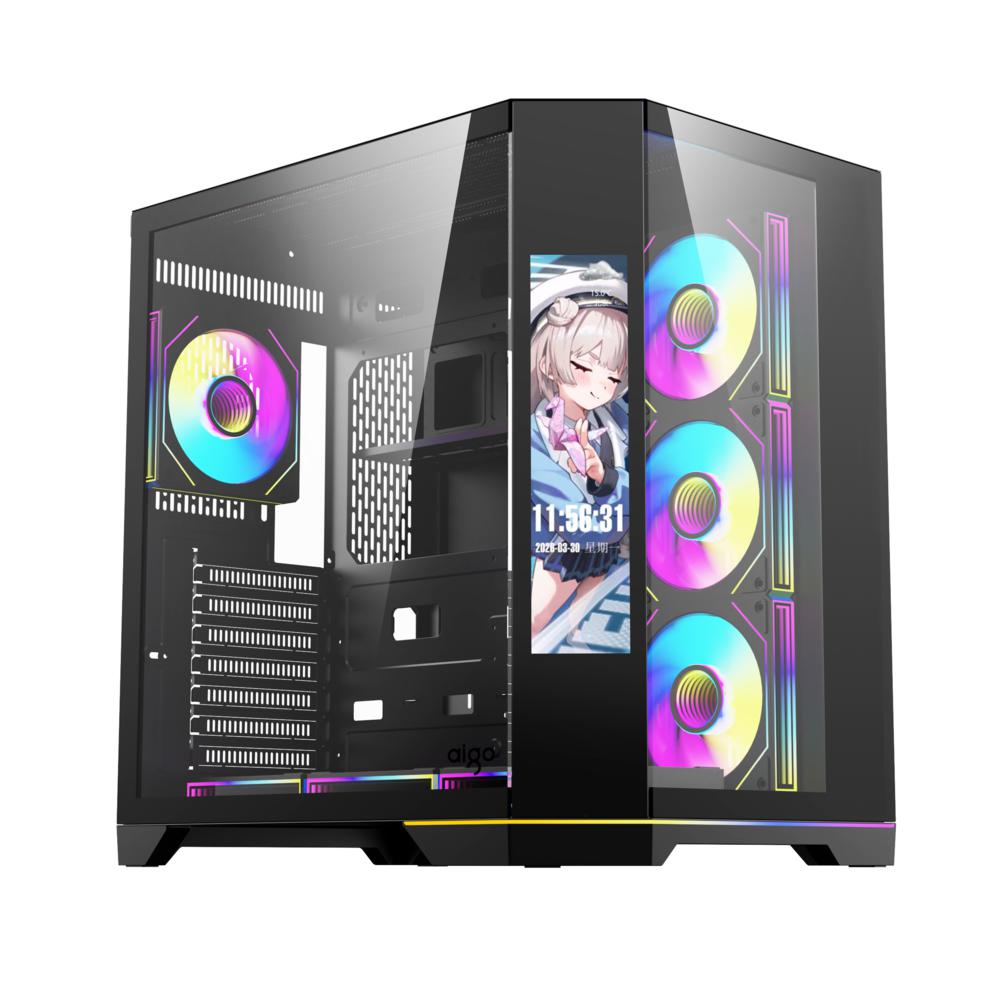 AIGO FT418 Ultra Siyah 7x L17 ARGB Fanlı 850W 80+ Bronze Gen5 LCD Mid Tower Kasa