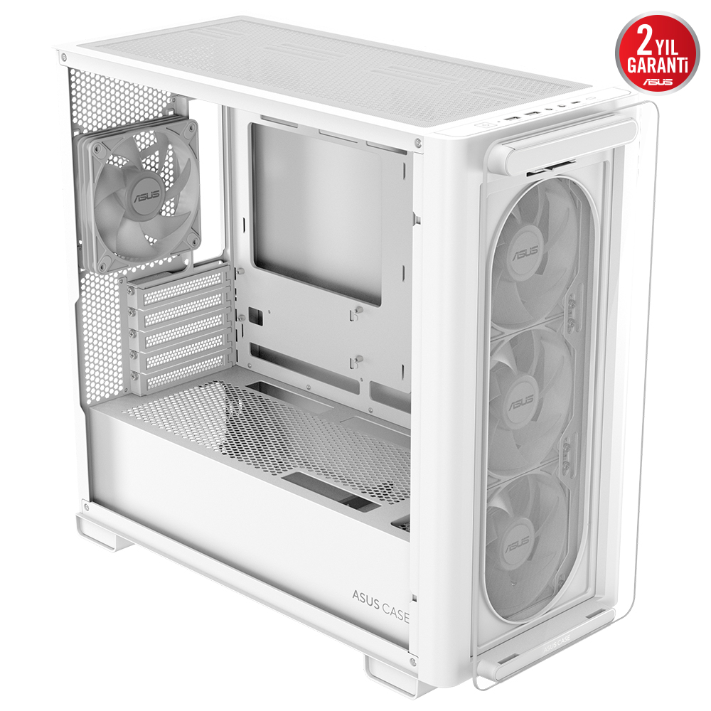 Asus A23 PLUS Beyaz Temperli Cam mATX Mid Tower Fanlı ARGB Kasa