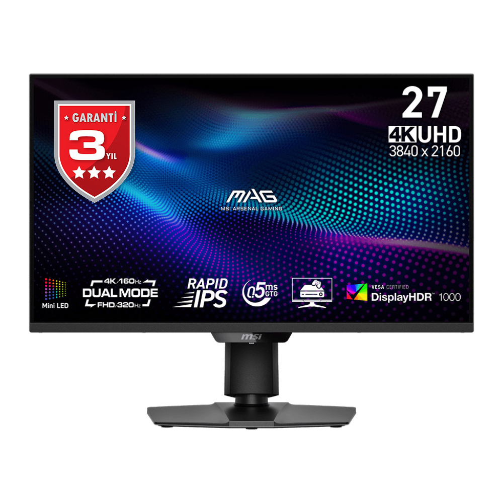 MSI 27" MAG 274UPDF E16M Flat RAPID IPS 0.5ms Adaptive-Sync Pivot Siyah UHD Monitör