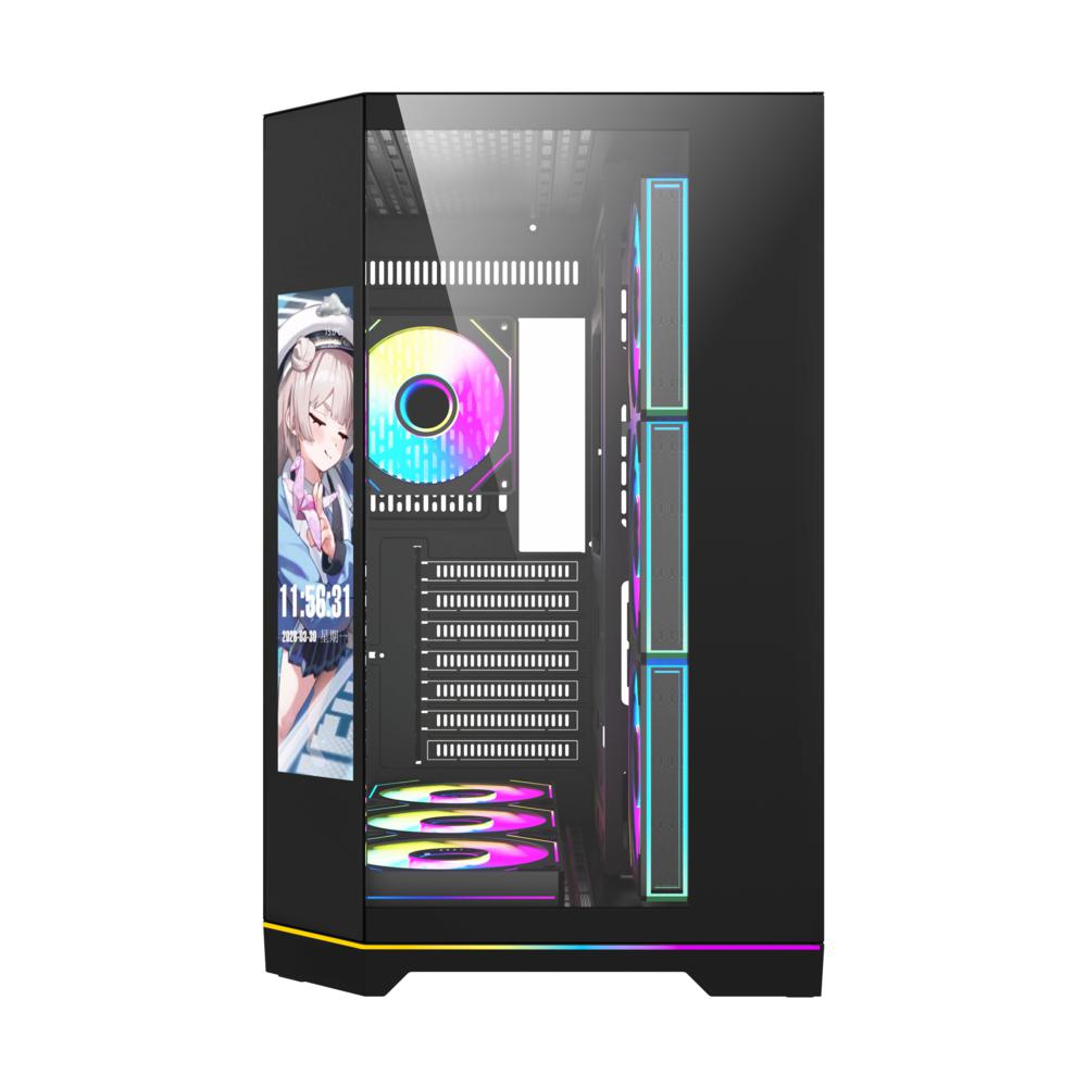 AIGO FT418 Ultra Siyah 7x L17 ARGB Fanlı 850W 80+ Bronze Gen5 LCD Mid Tower Kasa