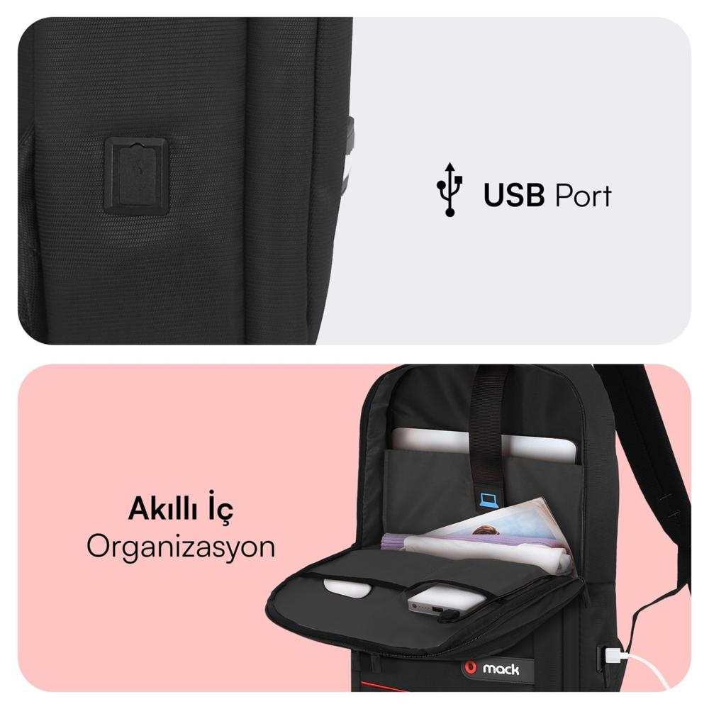MACK MCC-006 15.6" Office USB Girişli Notebook Sırt Çantası Siyah