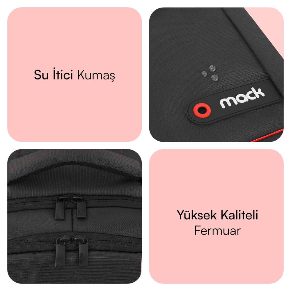 MACK MCC-007 17.3" Office USB Girişli Notebook Sırt Çantası Siyah