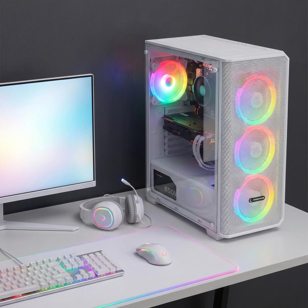 Rampage HELIOS Mesh 650W 80+ Beyaz Rainbow ATX Mid-T Gaming Oyuncu Kasası