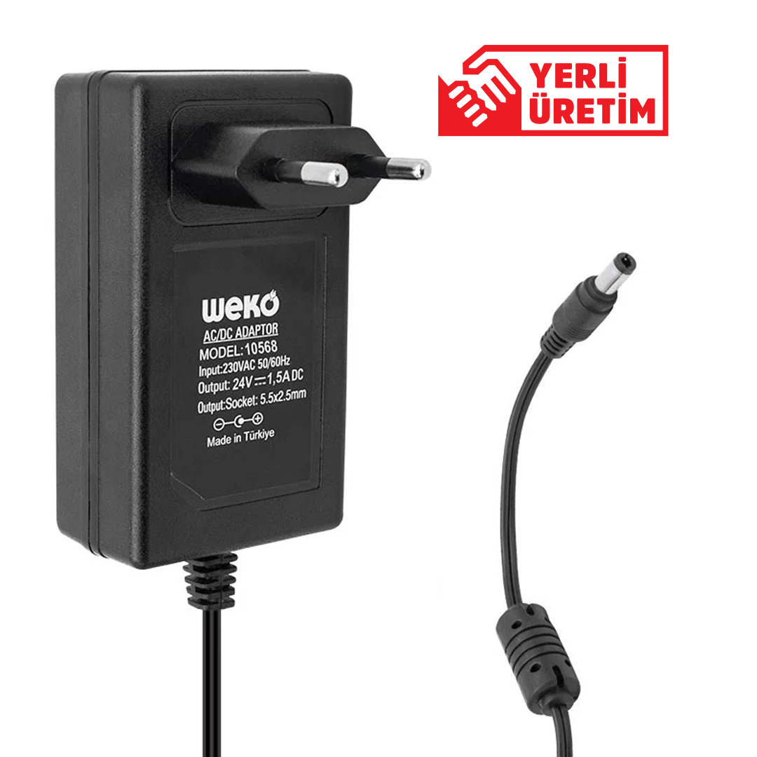 Weko 24 Volt 1.5 Amper 36 Watt Plastik Kasa Priz Tipi Adaptör (5.5X2.5 Uçlu)