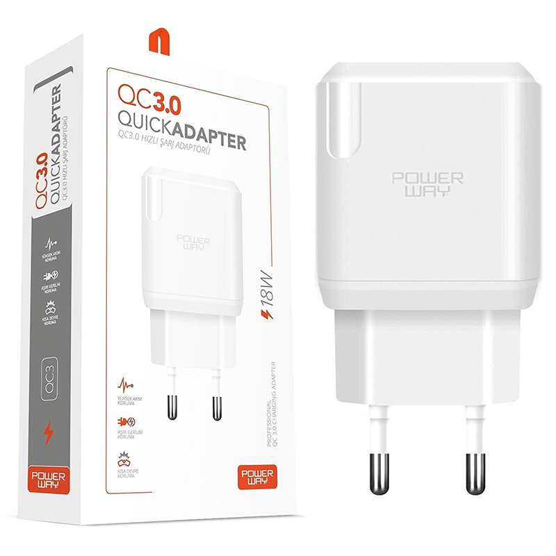 Powerway QC3 3 Amper 18W Tüm Telefonlarla Uyumlu USB Hızlı Şarj Adaptörü