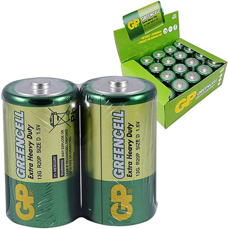 GP Greencell R20 1.5V Büyük D Boy Çinko-Karbon Pil 20'Li Paket (13G)