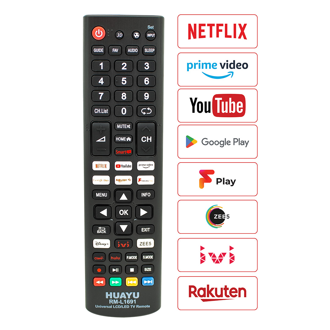 Huayu RM-L1691 Netflix-Youtube-Prime Video-Google Play Tuşlu Universal Lcd Led Tv Kumandası