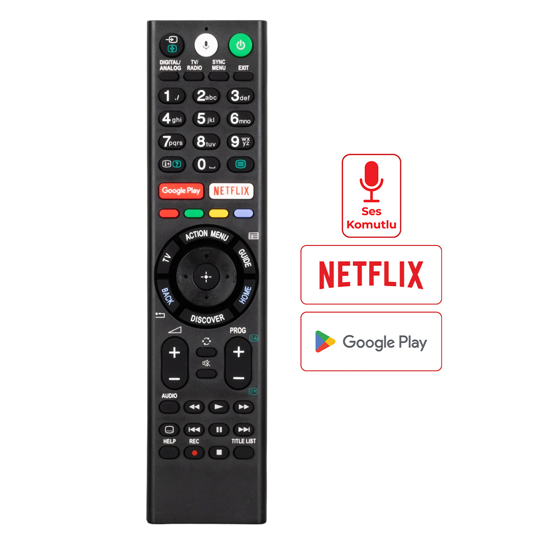 Huayu RMF-TX300E Sony Netflix-Google Play Tuşlu Ses Komutlu LCD Led Android TV Kumanda