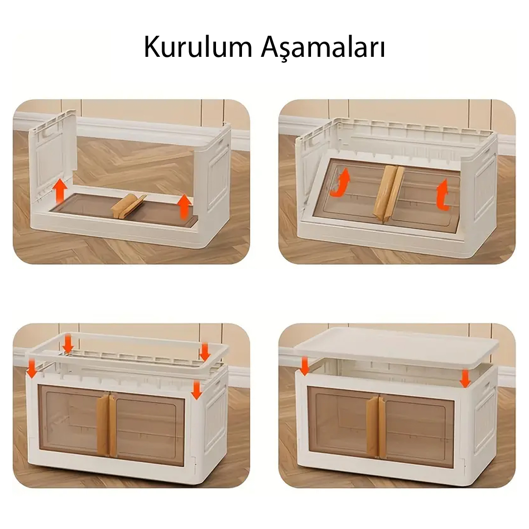 SUNUP SN-25882 31X49X30CM 32L KATLANABİLİR PLASTİK SAKLAMA KUTUSU KAHVERENGİ KAPAKLI TEKERLEKLİ