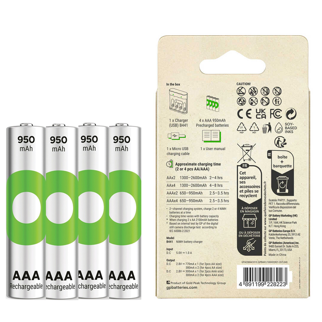 Gp Recyko B441 4*950 Mah R03 AAA Pilli Şarj Cihazı (100HCER21-2GTLB4)