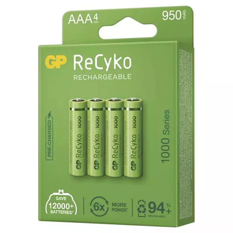 GP Recyko 950Mah Ni-MH AAA Şarjlı İnce Kalem Pil 4'Lü Paket
