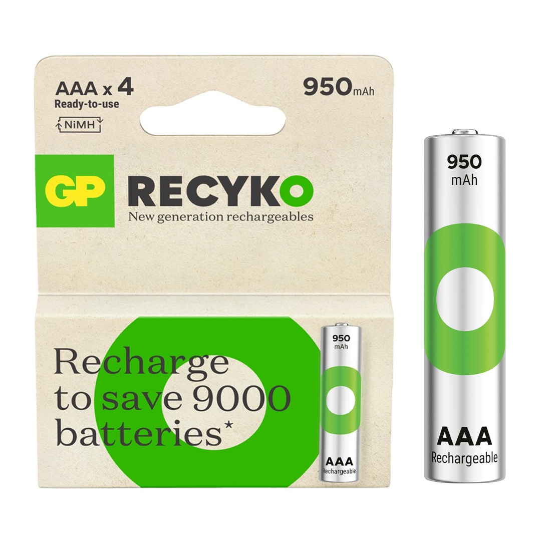 GP Recyko 950Mah Ni-MH AAA Şarjlı İnce Kalem Pil 4'Lü Paket