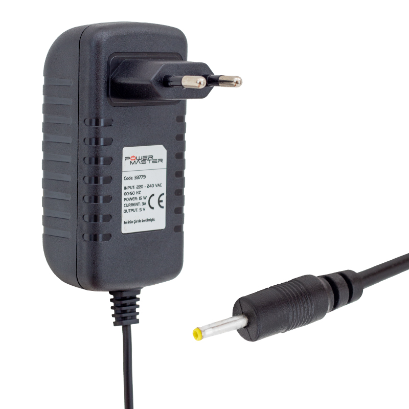 Powermaster PM-33779 5 Volt - 3 Amper 2.5*0.7 Mm Uçlu Plastik Kasa Priz Tipi Adaptör