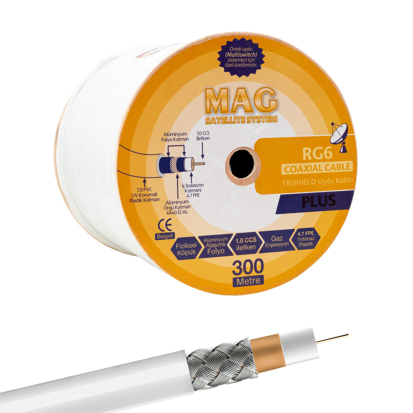 Mag RG6-U4 Trishield Anten Kablosu (300 Mt.)
