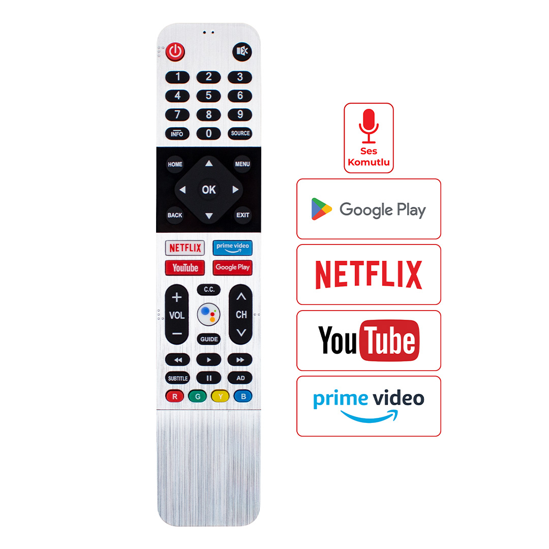 HUAYU KL SW-V1 ARÇELİK-BEKO-GRUNDIG NETFLIX-YOUTUBE-PRIME VIDEO-GOOGLE PLAY TUŞ SES KOMUTLU LCD LED TV KUMANDA 7795-8229