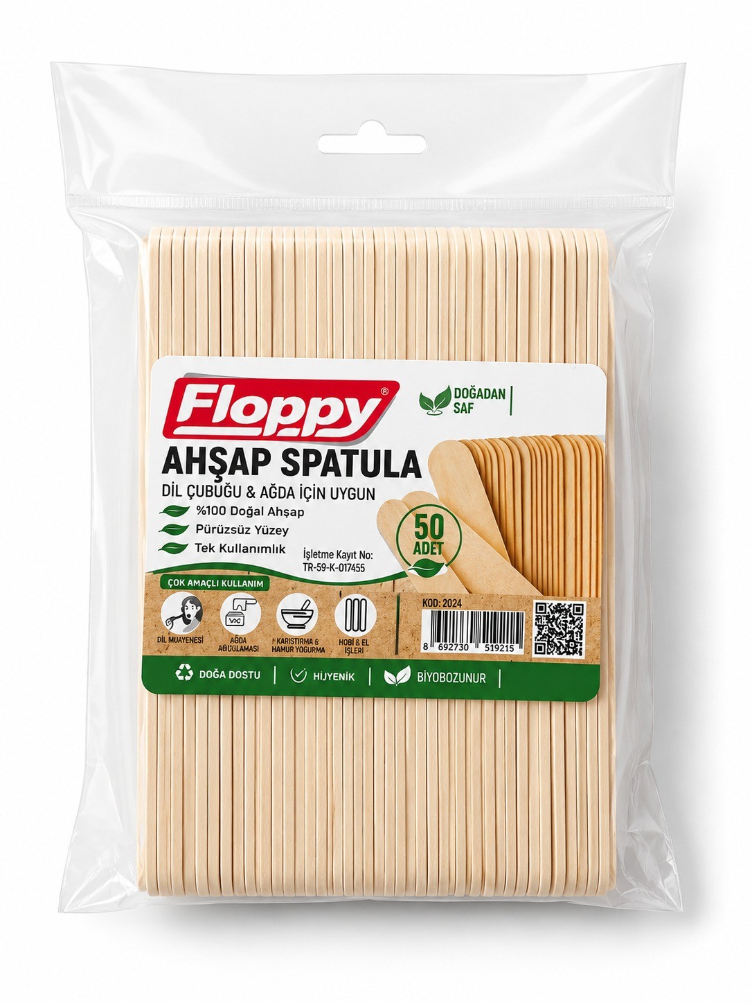 FLOPPY AHŞAP NATUREL DİL ÇUBUĞU 50'Lİ PAKET >