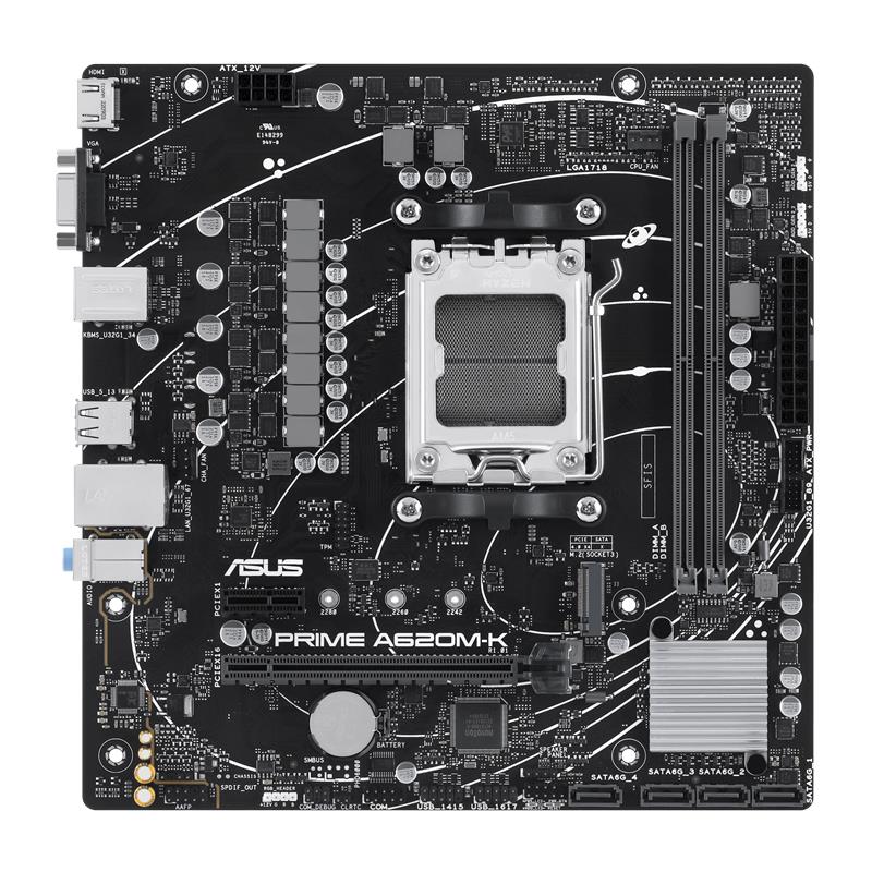 ASUS PRIME A620M-K DDR5 7000MHZ 1XVGA 1XHDMI 1XM.2 USB 3.2 MATX AM5 (AMD AM5 9000/8000/7000 SERİLERİ İLE UYUMLU)