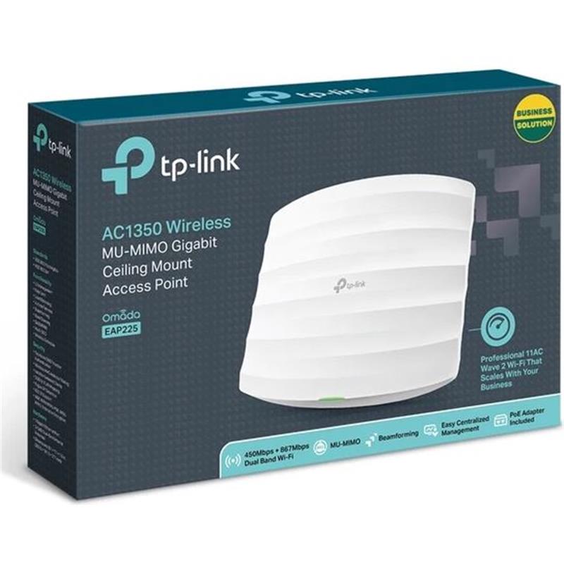 TP-LINK OMADA EAP225 AC1350 1 PORT GIGABIT RJ45 2.4/5GHZ MU-MIMO POE TAVAN TİPİ ACCESS POINT (POE ADAPTÖRÜ DAHİL)