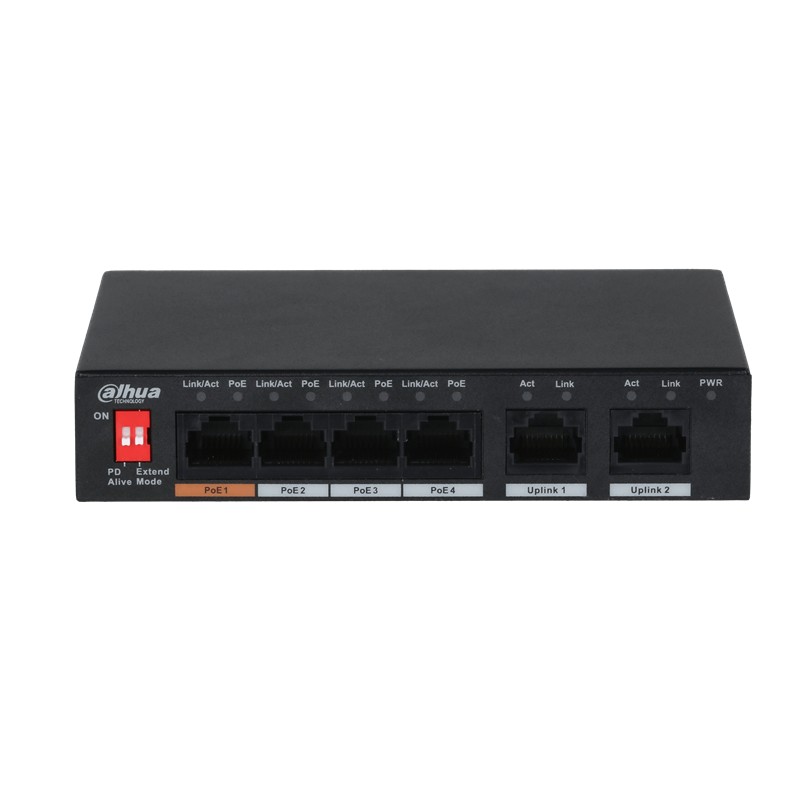 DAHUA PFS3006-4ET-60 4 PORT 10/100 + 2 PORT 10/100 UPLINK 250 METRE 60W POE METAL KASA SWITCH