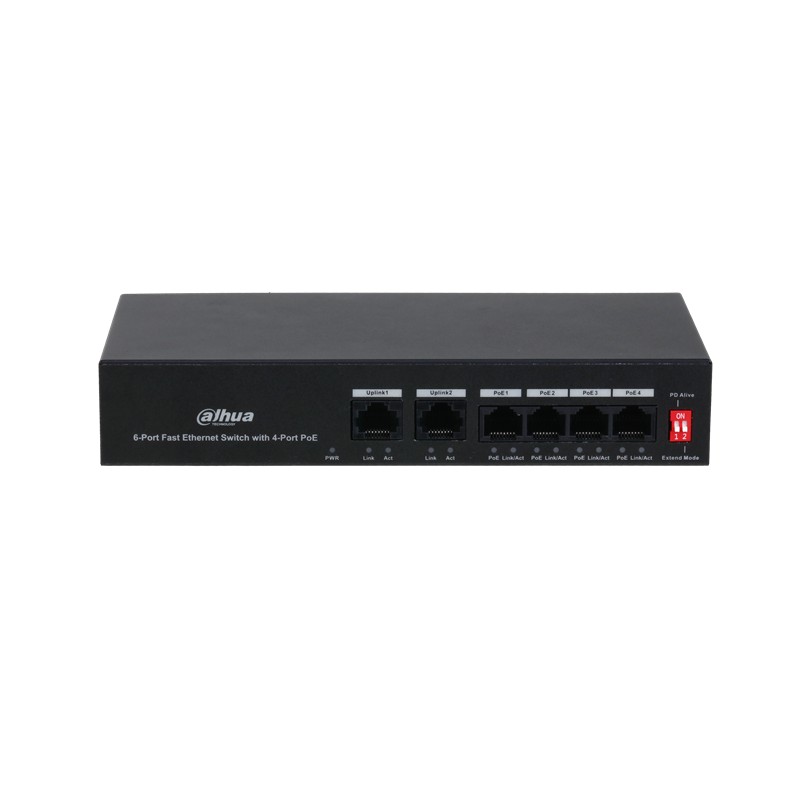 DAHUA PFS3006-4ET-36 4 PORT 10/100 + 2 PORT 10/100 UPLINK 36W POE METAL KASA SWITCH