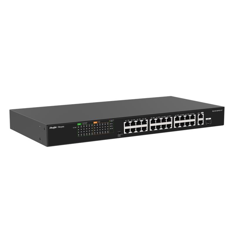 RUIJIE REYEE RG-ES126FGS-LP 24 PORT 10/100 + 2X RJ45 /1X1GB SFP UPLINK COMBO 180W POE RACKMOUNT SWITCH 