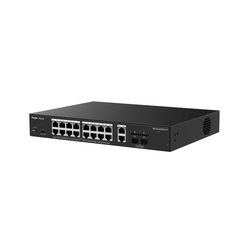 RUIJIE REYEE RG-ES220GS-LP 16 PORT GIGABIT+2XGB RJ45/SFP UPLINK CLOUD YÖNETİLEBİLİR 130W POE RACKMOUNT SWITCH 