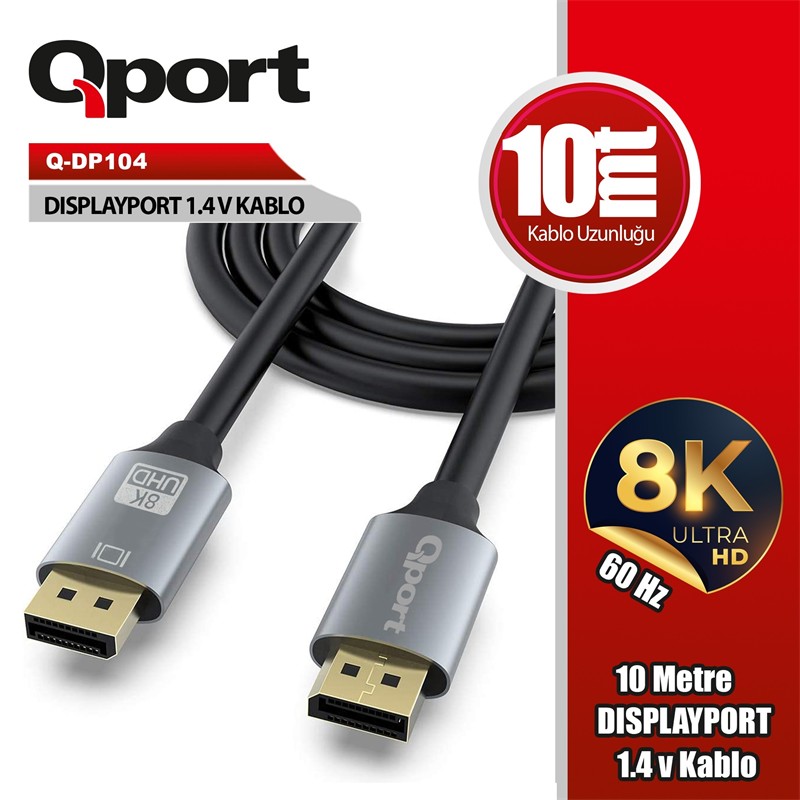 QPORT Q-DP104 DISPLAYPORT 1.4V 10MT KABLO