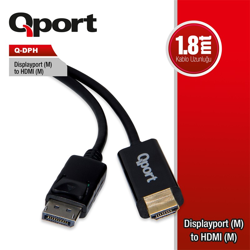 QPORT Q-DPH DISPLAY PORT(M) TO HDMI(M) 1.80 METRE ÇEVİRİCİ KABLO