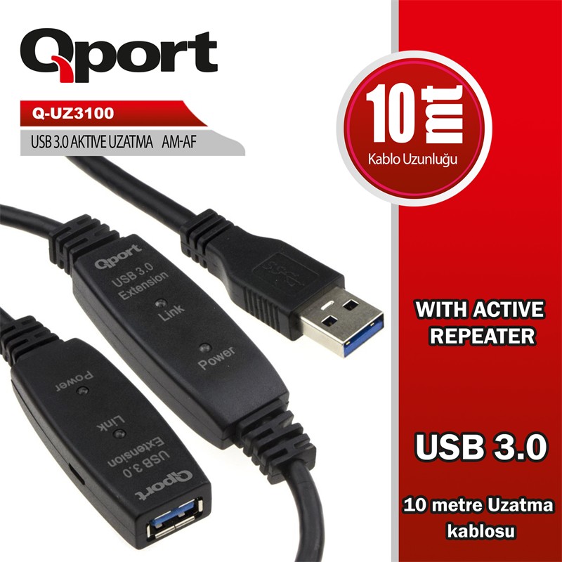 QPORT Q-UZ3100 USB 3.0 10MT UZATMA KABLOSU (REPEATER)