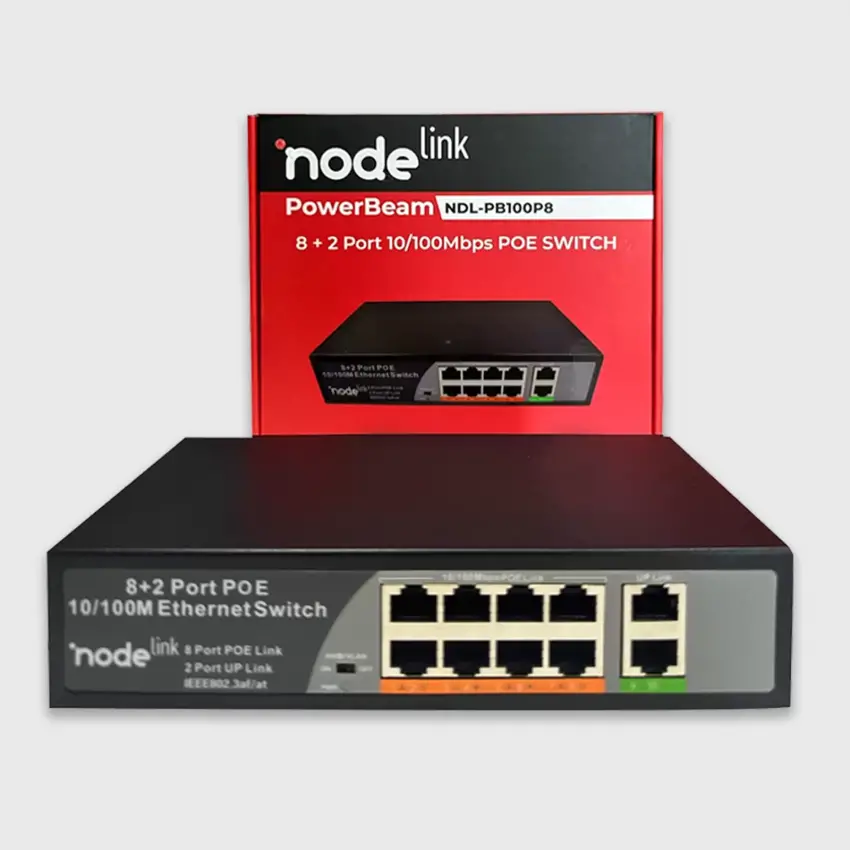 Node Link Power Beam NDL-PB100P8 8+2 10/100 Metal Kasa Kamera Ethernet POE Switch
