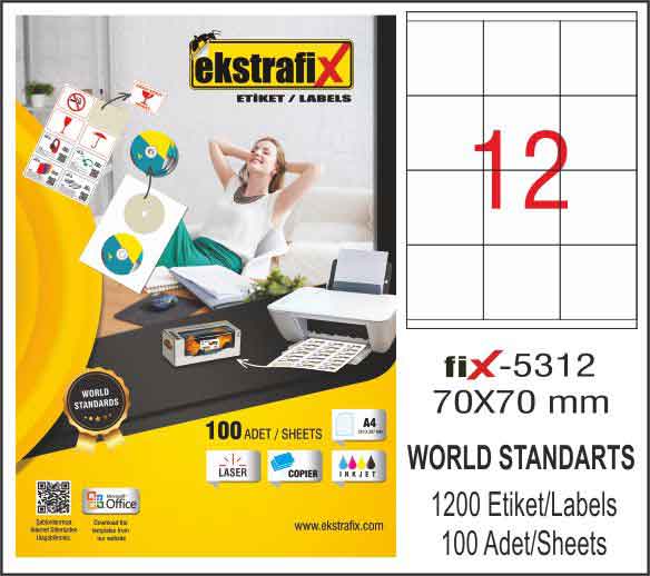 EKSTRAFİX FİX-5312 LAZER ETİKET 70X70MM