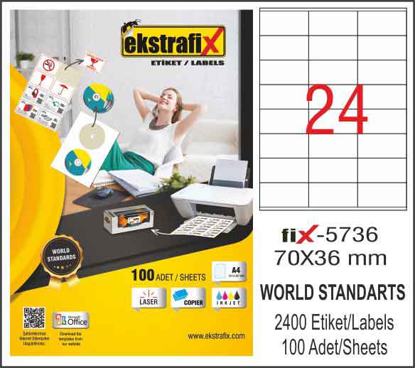 EKSTRAFİX FİX-5736 LAZER ETİKET 70X36MM