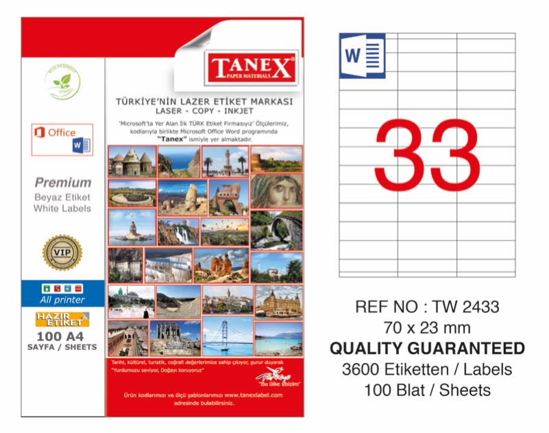 TANEX TW-2433 LAZER ETİKET 70X23MM