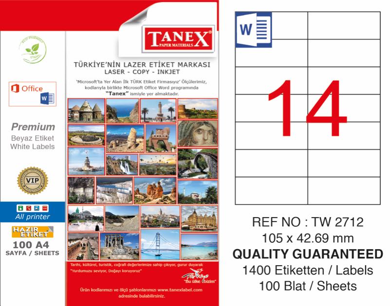 TANEX TW-2712 LAZER ETİKET 105X42,69MM