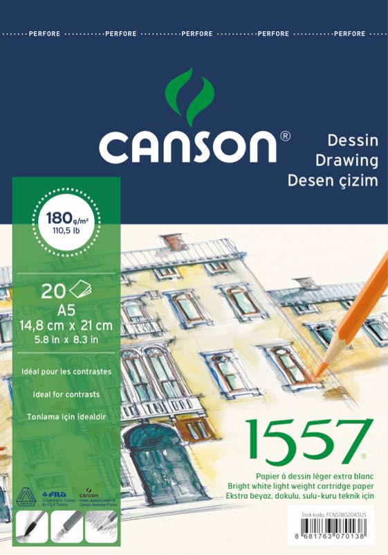 CANSON FCNS18020A5US 1557 RESİM VE ÇİZİM BLOK A5 180GR 20YP
