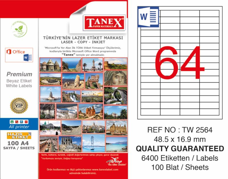 TANEX TW-2564 LAZER ETİKET 48,5X16,9MM