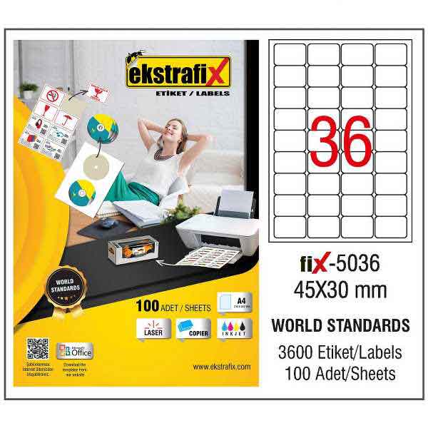 EKSTRAFİX FİX-5036 LAZER ETİKET 45X30MM