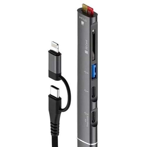 Kruxon ZR563 LİGHTNİNG TYPE-C 5 İN 1 USB HUB CARD READER