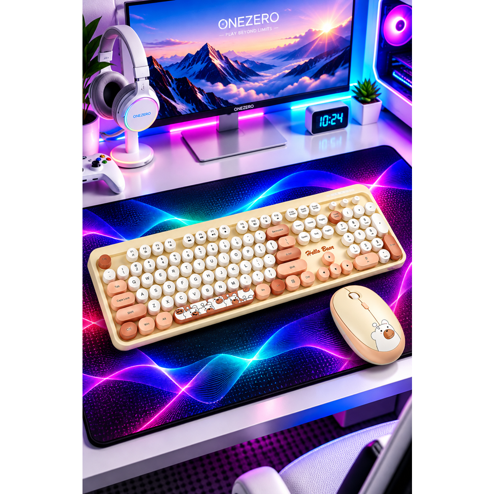 Kruxon HELLO BEAR SÜTLÜ ÇAY KLAVYE MOUSE SET