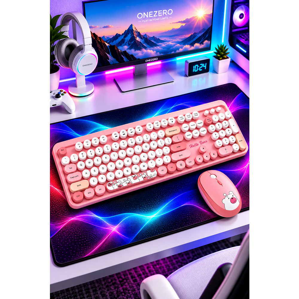 Kruxon HELLO BEAR PEMBE KLAVYE MOSUE SET
