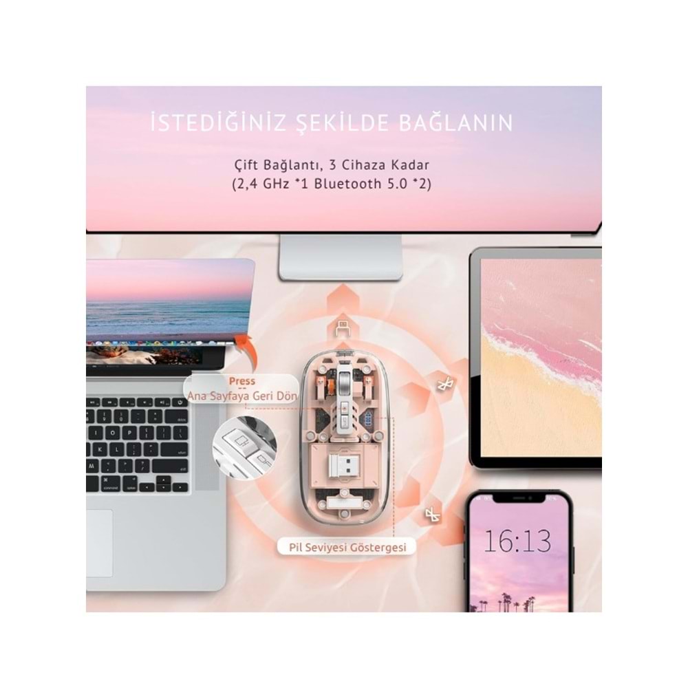 Kruxon ZR1133 PEMBE 501 BT+ WİRELESS MOUSE