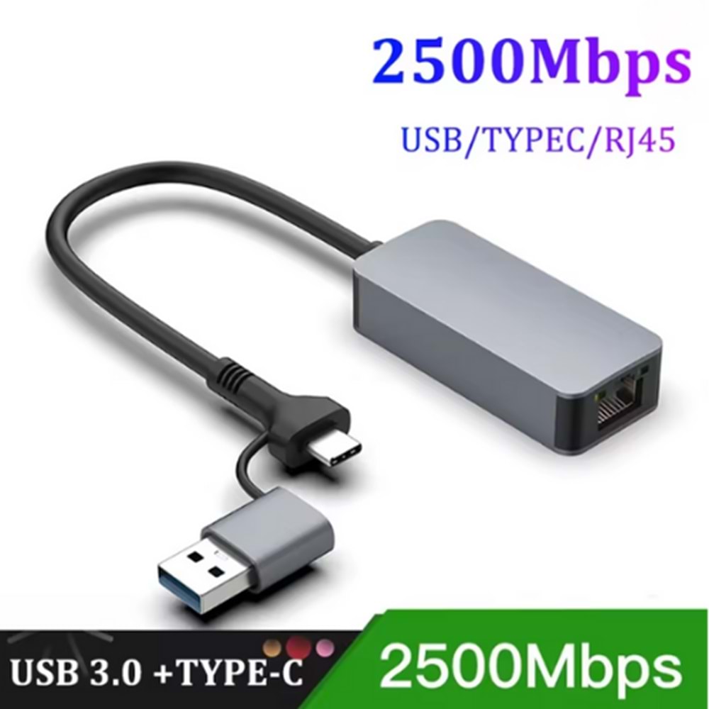 Kruxon ZR1144 USB/TYPE C 2.5G ETHERNET ÇEVİRİCİ
